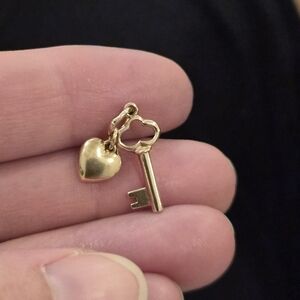 14k Gold Heart and Key Charm